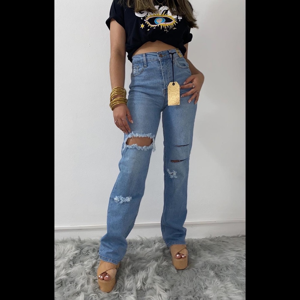 Vibrant Medium Stone Wide Leg Jean
